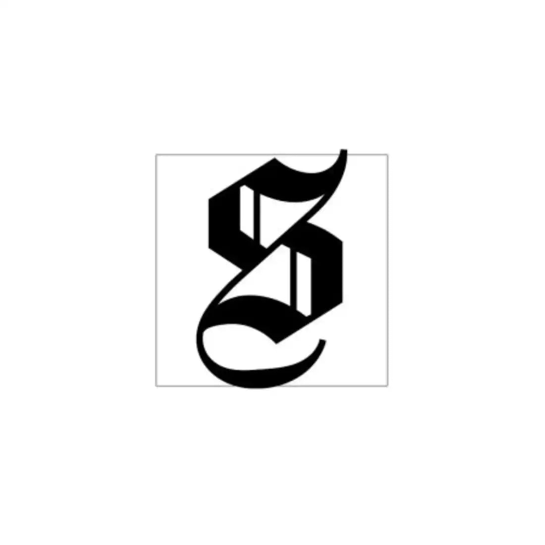 Gothic-style letter ’S’ in black ink.